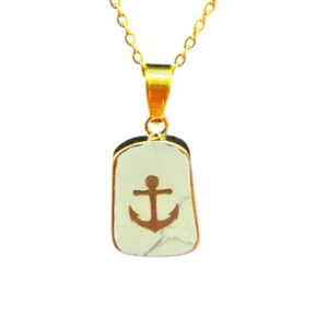 White Marble Golden Anchor Necklace 18in Gold Chain
